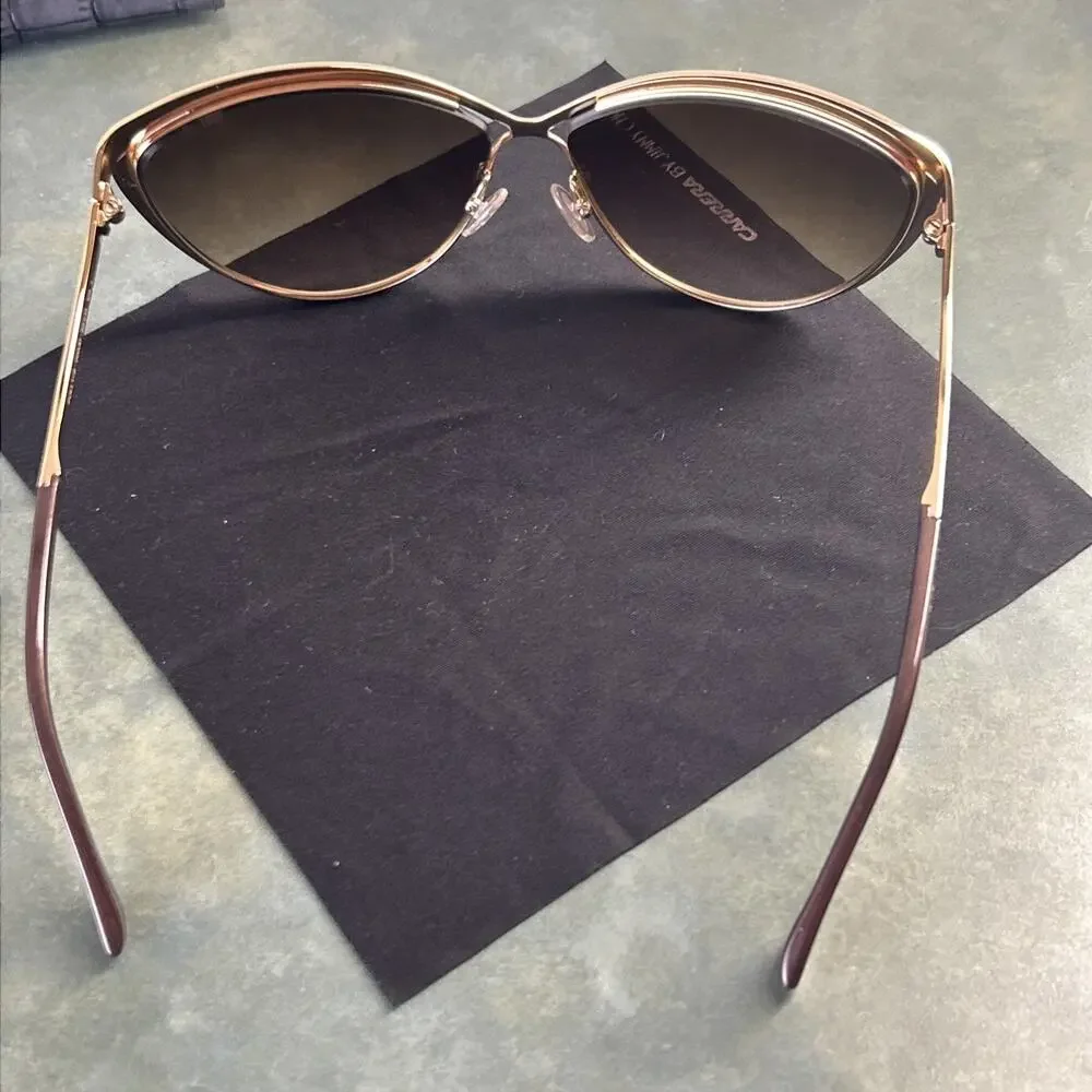 Jimmy Choo POLLY/S 000JD Gold Cat Eye Sunglasses Made in Italy Case Brown